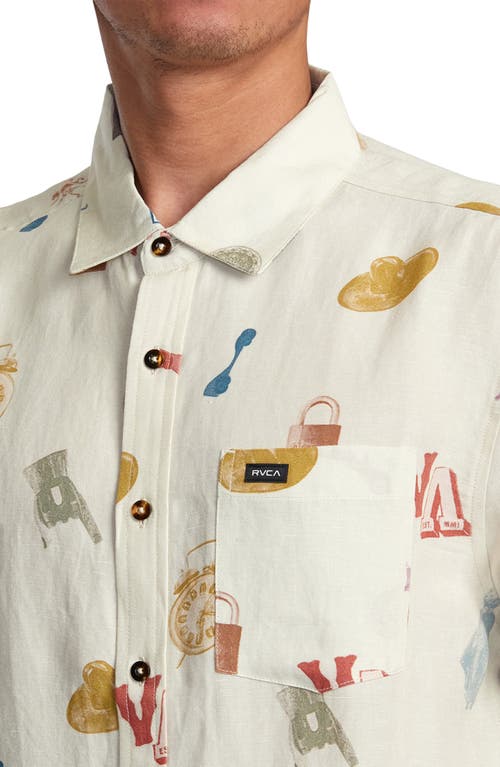 Rvca Artifacts Short Sleeve Linen Blend Button-up Shirt In Natural