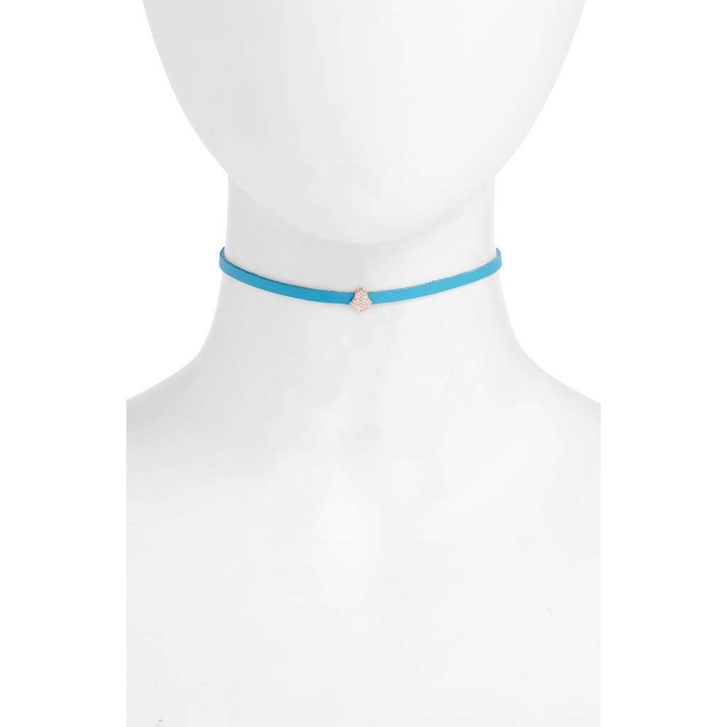 Shop Knotty Charm Choker In Turquoise/rose Gold Chain