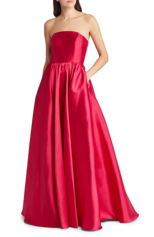 Lulus Revel in the Magic Strapless Taffeta Gown in Berry Red
