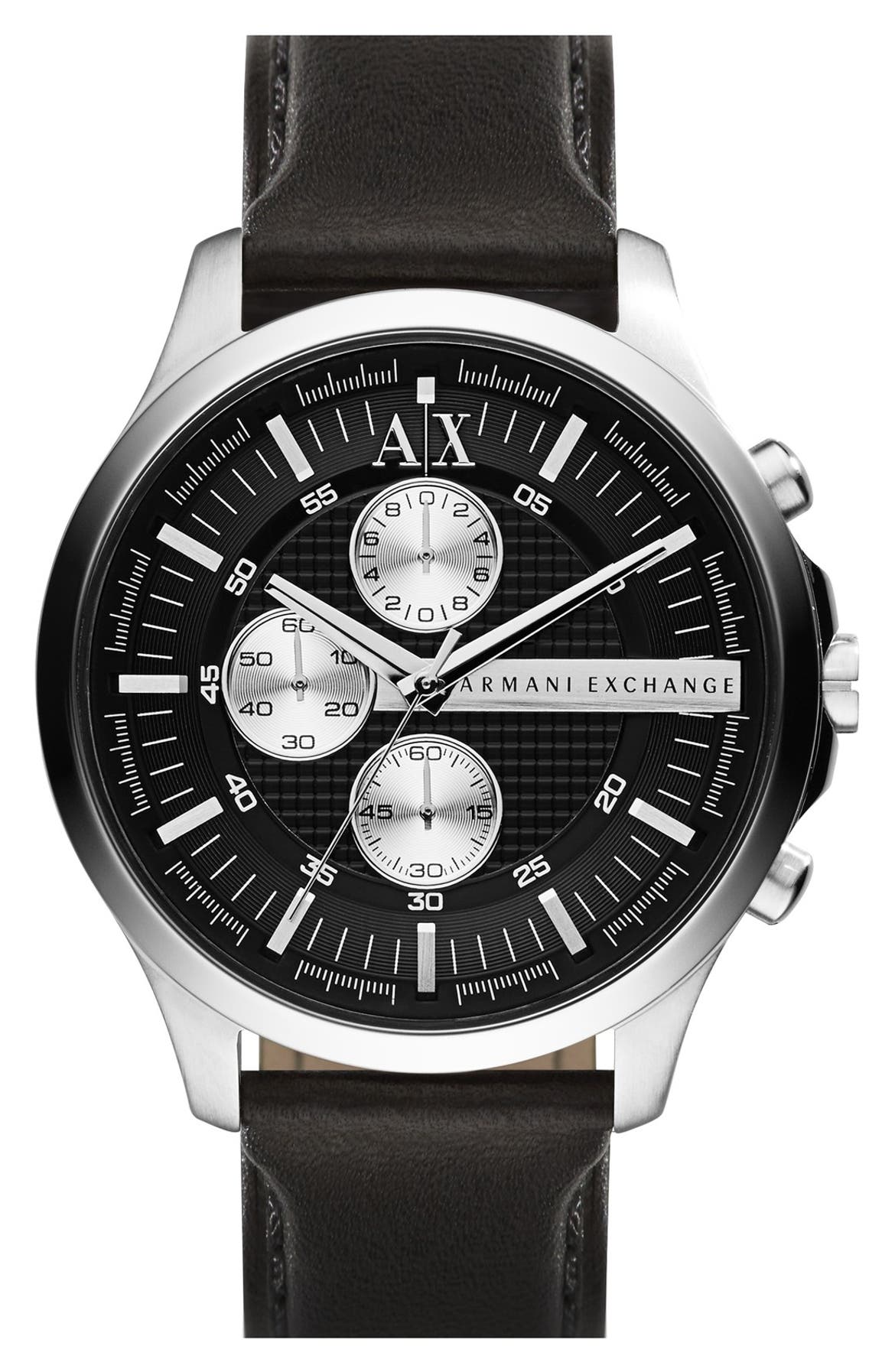 AX Armani Exchange Chronograph Leather Strap Watch, 46mm | Nordstrom
