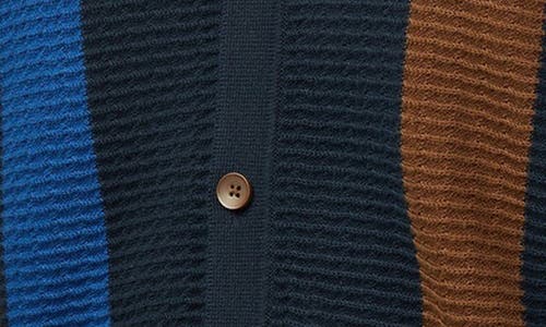 Ben Sherman Textured Stripe Short Sleeve Organic Cotton Cardigan In Dark Navy