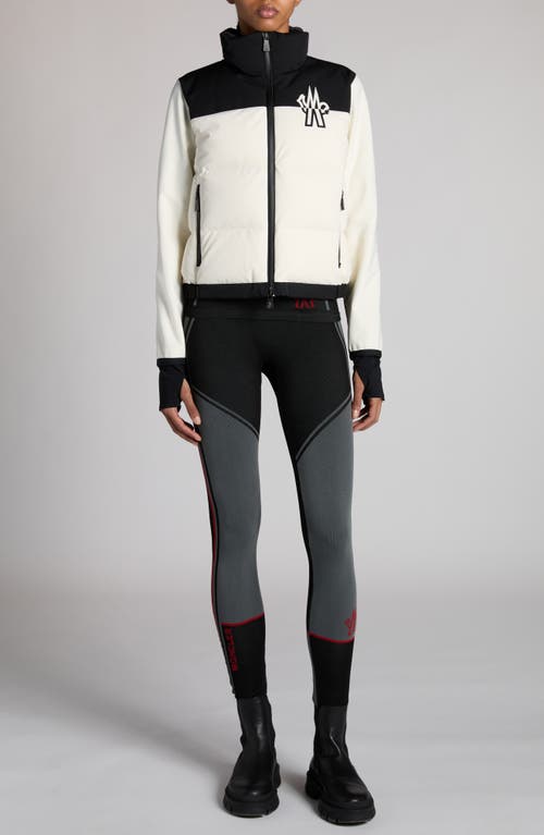 Shop Moncler Grenoble Colorblock Quilted Down & Fleece Cardigan In White