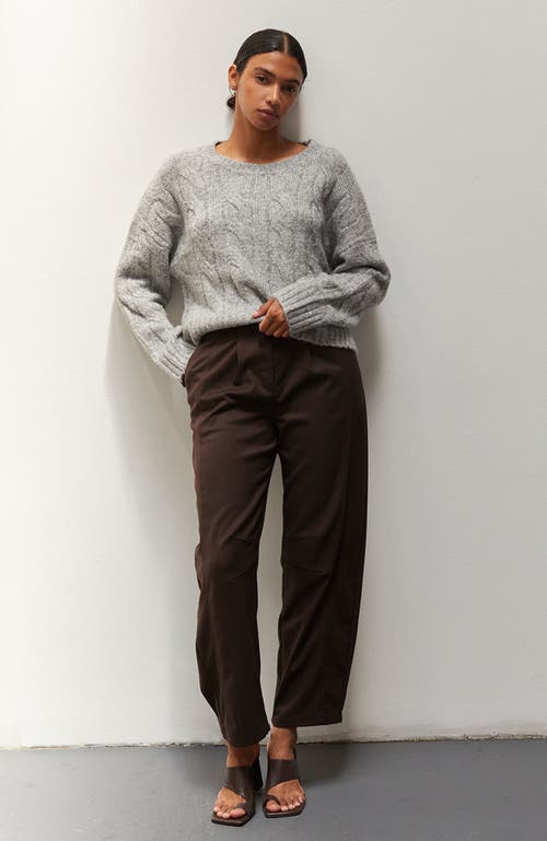 Crescent Cable Crewneck Sweater In Heather Grey