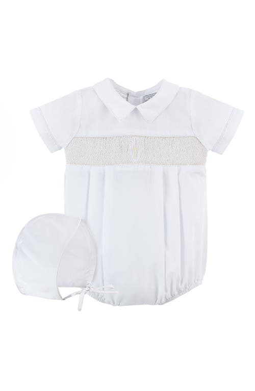 Carriage Boutique Smocked Christening Bodysuit & Bonnet Set in White at Nordstrom, Size 3M