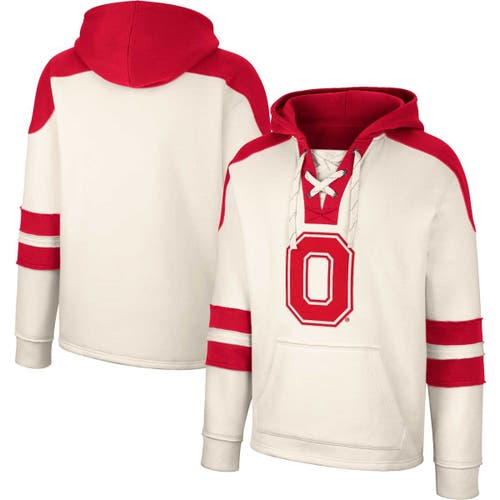Men's Colosseum Cream Ohio State Buckeyes Lace-Up 4.0 Vintage Pullover Hoodie