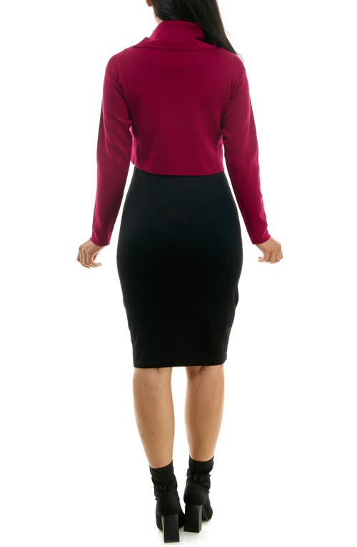 Nina Leonard Colorblock Long Sleeve Sweater Dress In Sangria/black