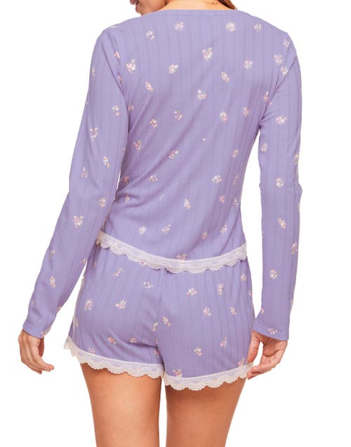 Shop Adore Me Kennedy Pajama Long Sleeve Henley & Short Set In Floral Purple