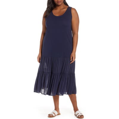 Plus Size Caslon Mix Media Drop Waist Midi Dress
