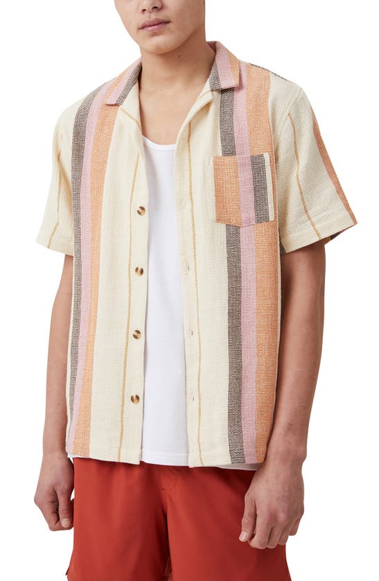 Shop Cotton On Palma Cotton Blend Camp Shirt In Rust Stripe