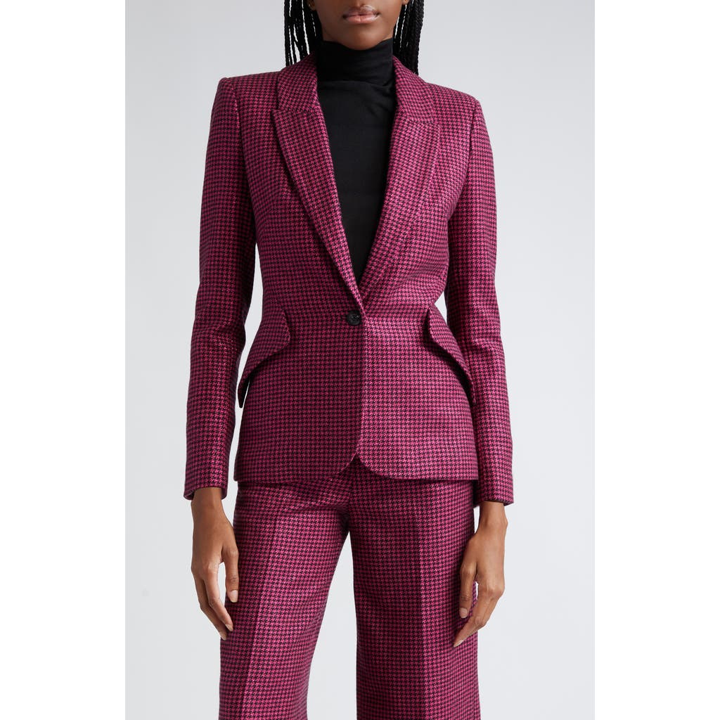 L Agence L'agence Chamberlain Houndstooth Blazer In Pink/black Houndstooth