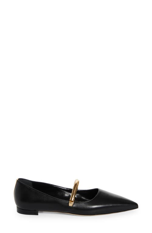 Shop Manolo Blahnik Peleona Pointed Toe Mary Jane Flat In Black/gold