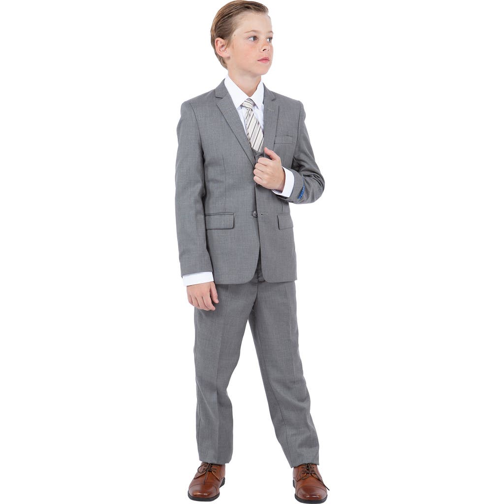 Shop Perry Ellis Kids' Five-piece Sharkskin Suit In Aluminum Grey