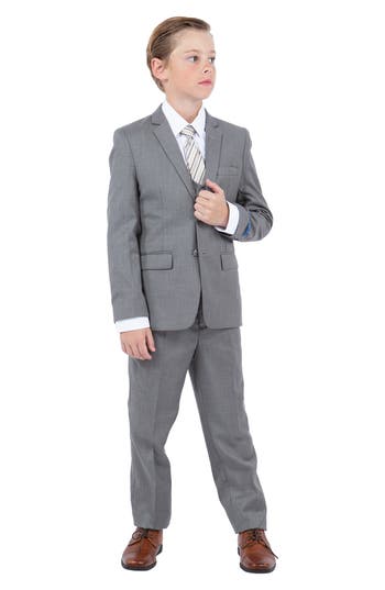 Shop Perry Ellis Kids' Earth Tan Five-piece Sharkskin Suit In Grey Slate