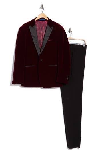 Gino Vitale Slim Fit 2-piece Velvet Suit In Burgundy