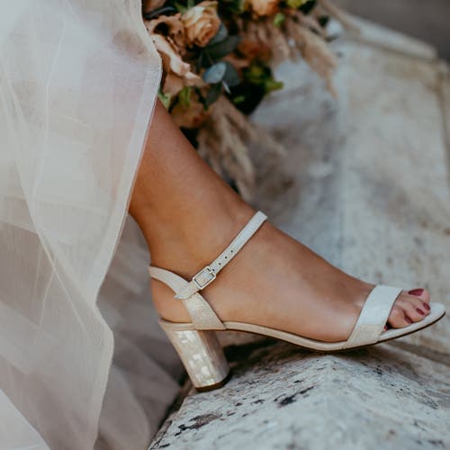 Freya Rose Martina Midi Champagne Ankle Strap Pearl Heel In Champagne