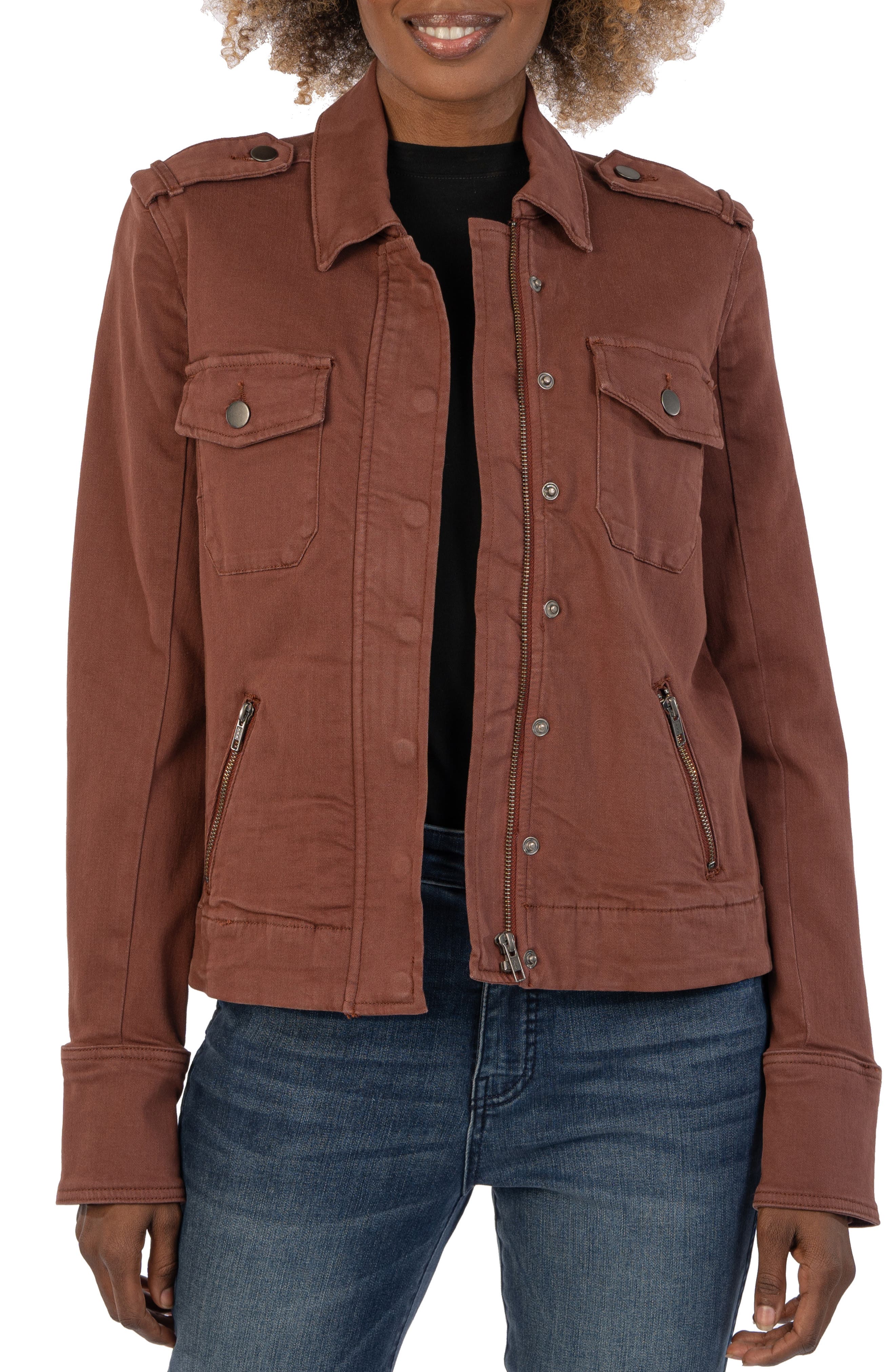 Veste mi-longue en coton avec chapeau détachable pour femmes - Armée