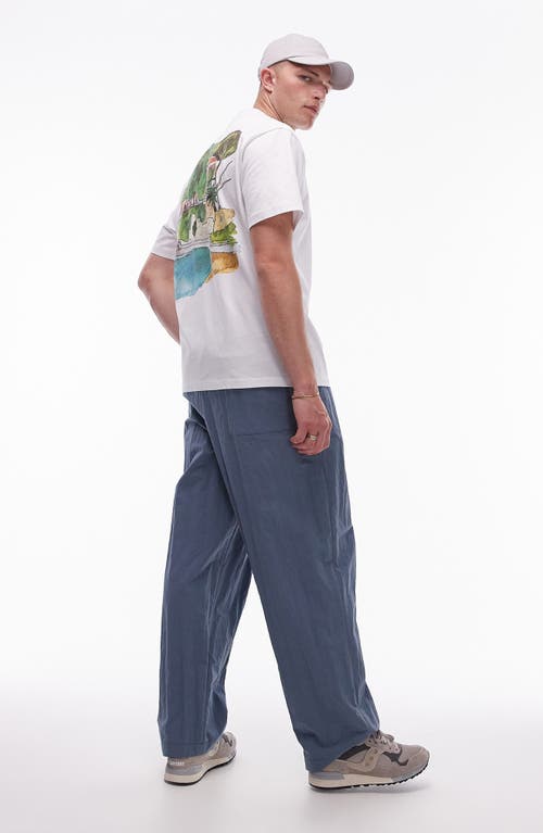 Shop Topman Wide Leg Drawstring Pants In Mid Blue