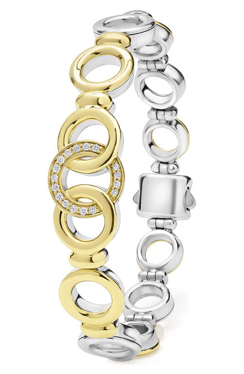 Lagos 18k Yellow Gold & Sterling Silver Signature Caviar Diamond Interlocking Ring Link Bracelet In Two-tone