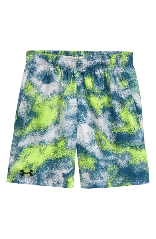 Under Armour Kids' Woven Print Shorts In Lime Surge Gray Mist