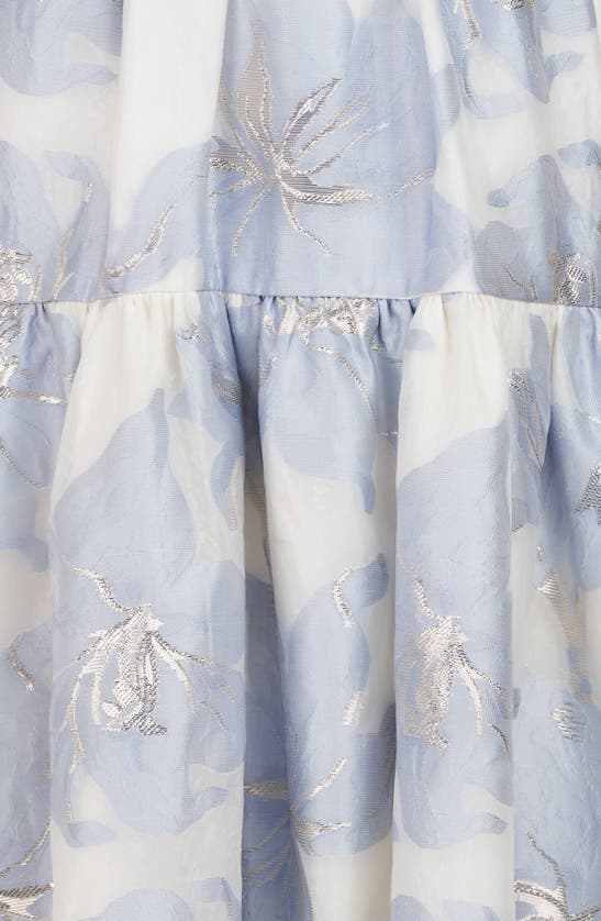 Shop Kay Unger Cassie Metallic Strapless Midi Dress In Pale Blue/ Ivory