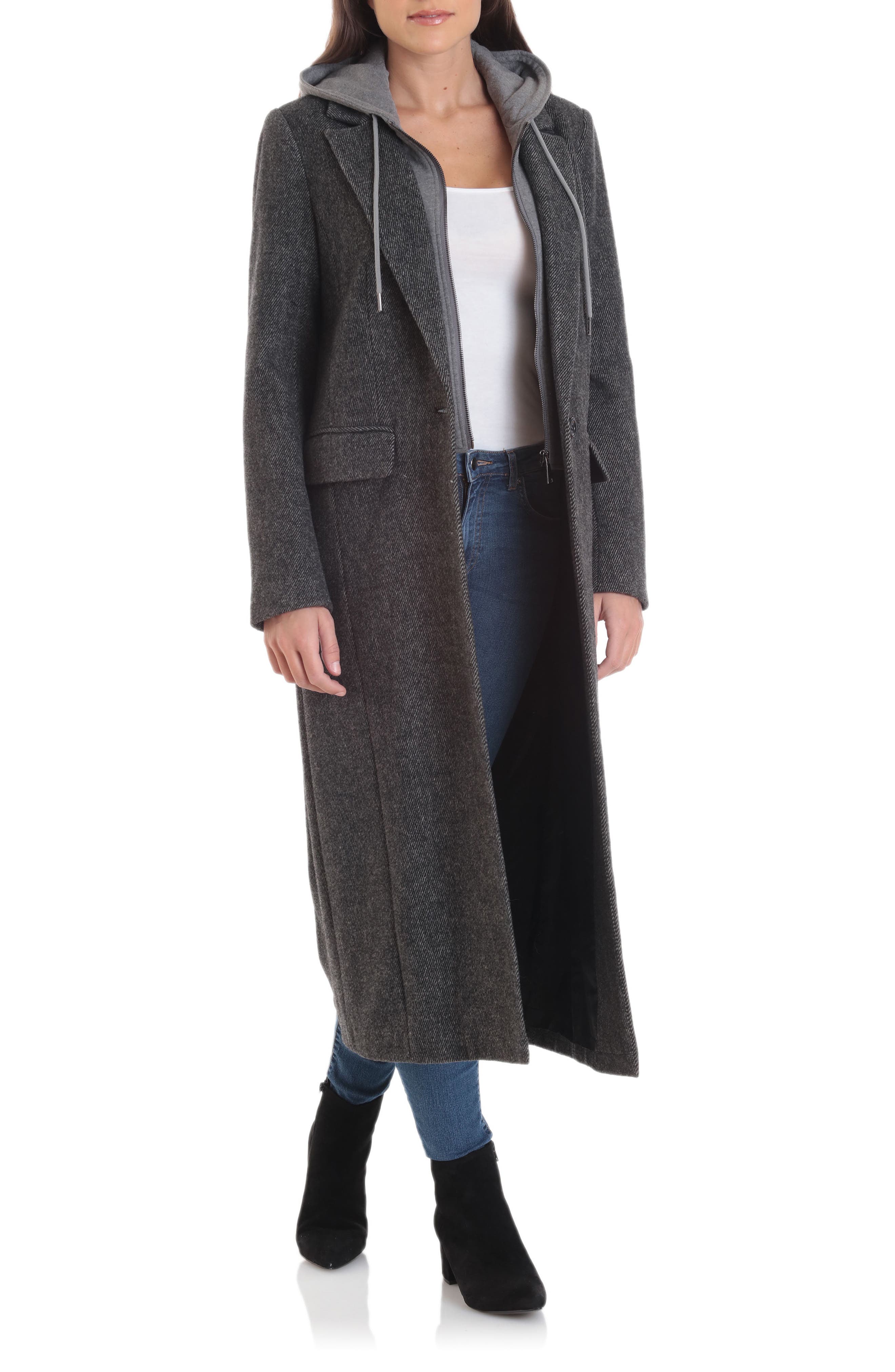 Avec Les Filles Hooded Wool-Blend Robe Coat