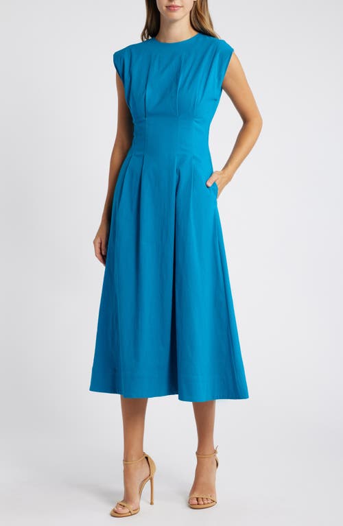 Shop Mila Mae Cinched Waist Midi Dress In Aqua