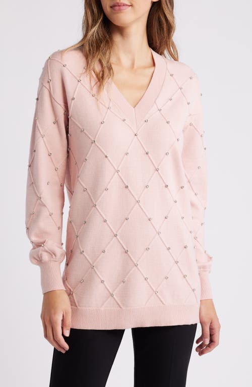 Anne Klein Crystal Pattern Tunic Sweater in Pink Blush 