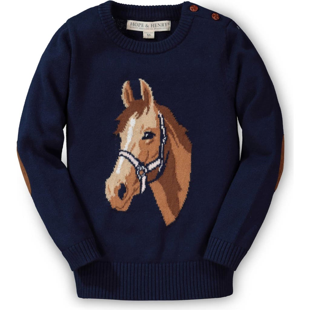 Hope & Henry Baby Girls' Organic Horse Intarsia Sweater, Infant In Navy