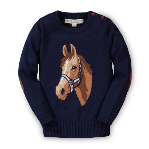 Shop Hope & Henry Girls' Organic Horse Intarsia Sweater, Kids In Navy