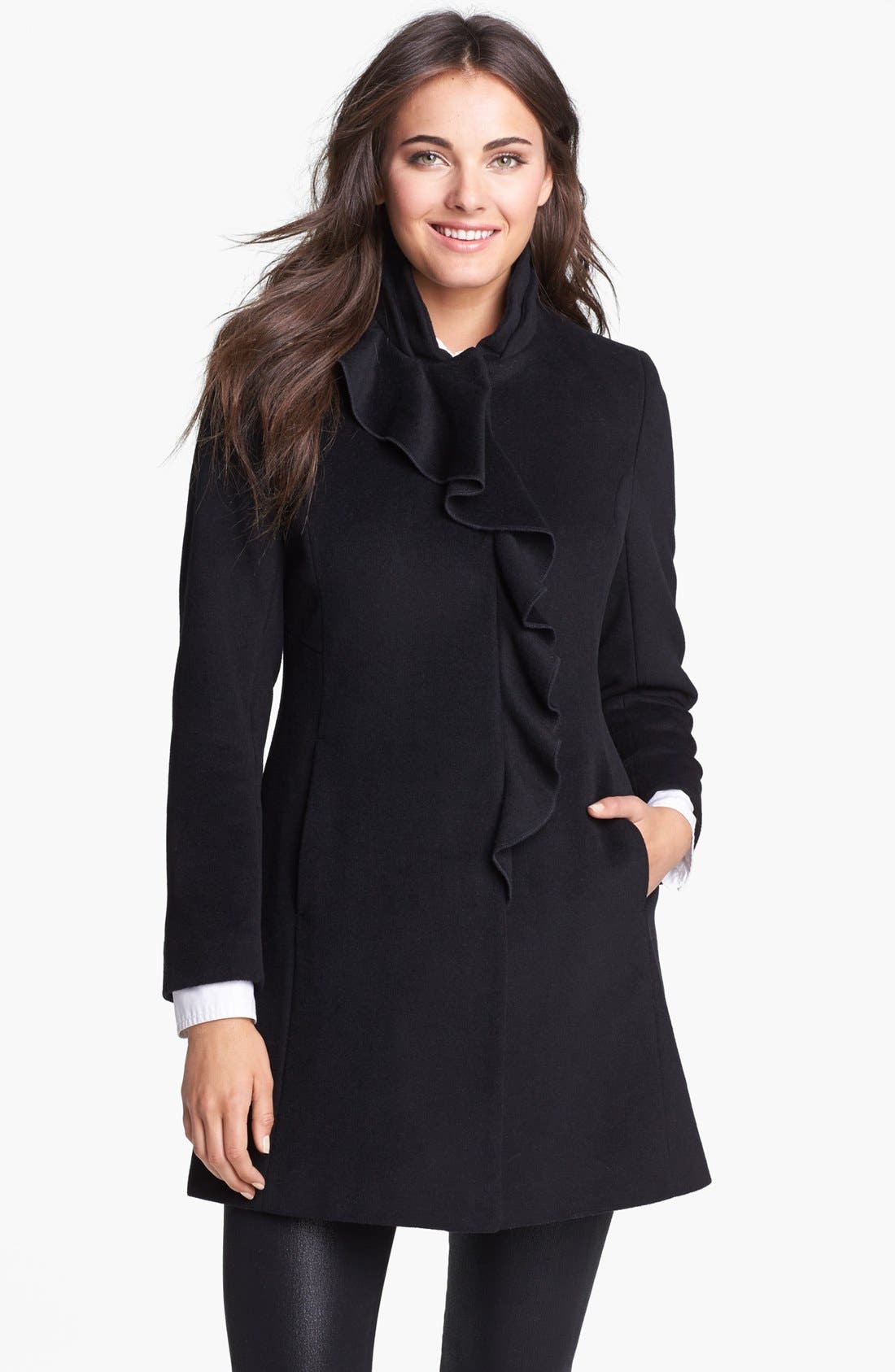 DKNY Ruffle Front Walking Coat (Petite) Only) Nordstrom
