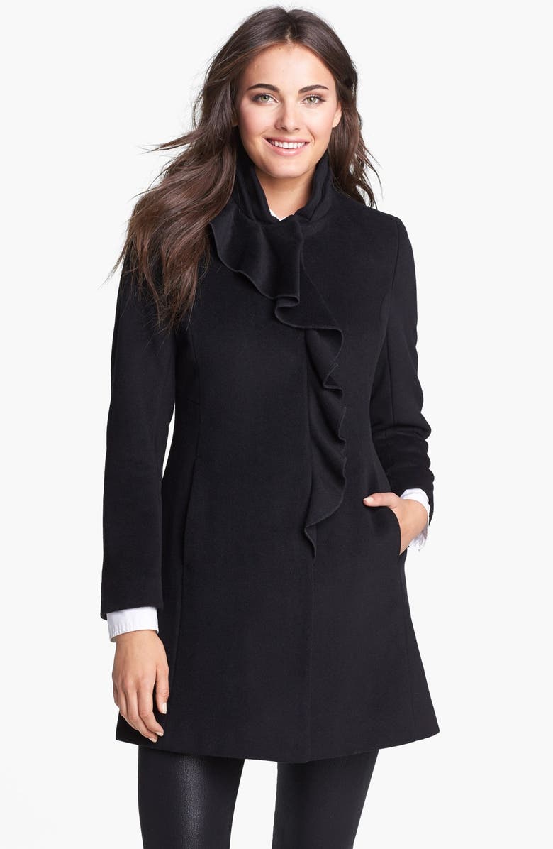 DKNY Ruffle Front Walking Coat (Petite) (Online Only) | Nordstrom