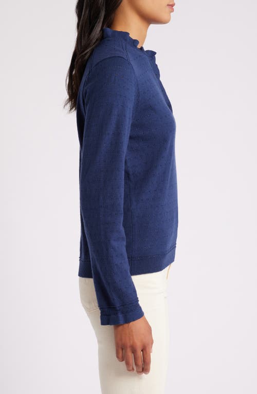 Shop Wit & Wisdom Ruffle Pointelle Sweater In Navy