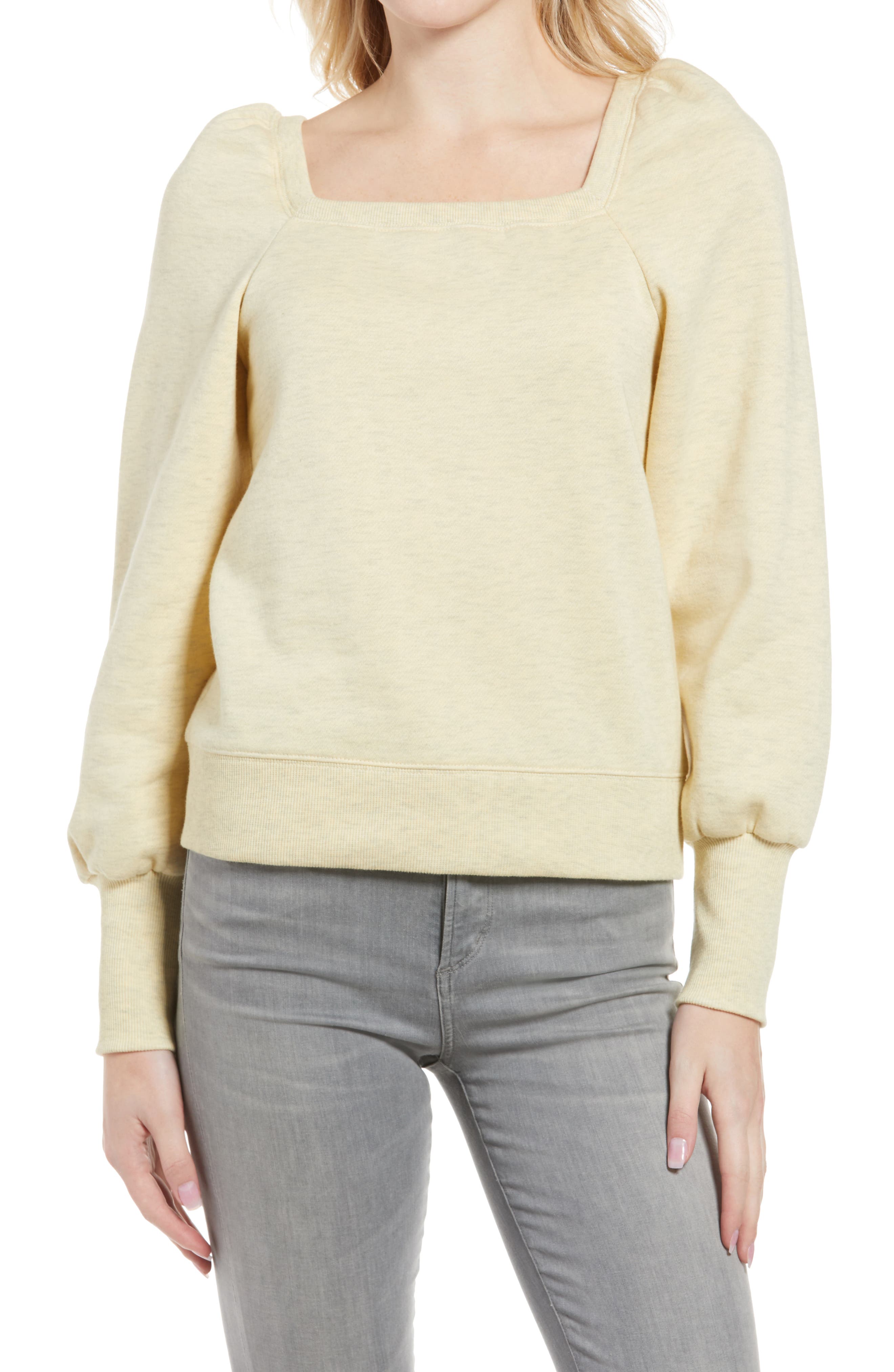 Rebecca Minkoff Ariel Square Neck Puff Sleeve Sweatshirt in Oat Melange at Nordstrom, Size Small