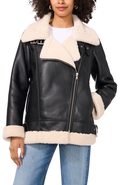 VINCE CAMUTO VINCE CAMUTO FAUX LEATHER & FAUX SHEARLING BOMBER JACKET 