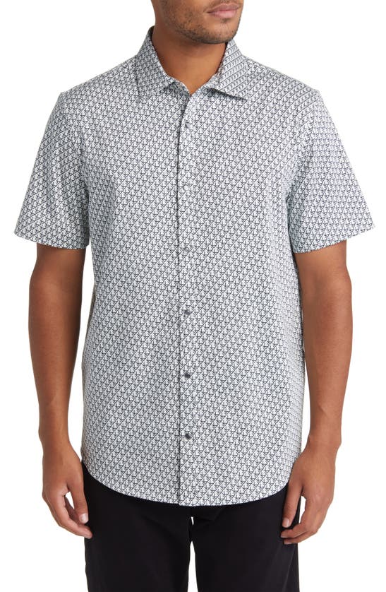 Karl Lagerfeld Logo Print Short Sleeve Stretch Cotton Button-up Shirt In White