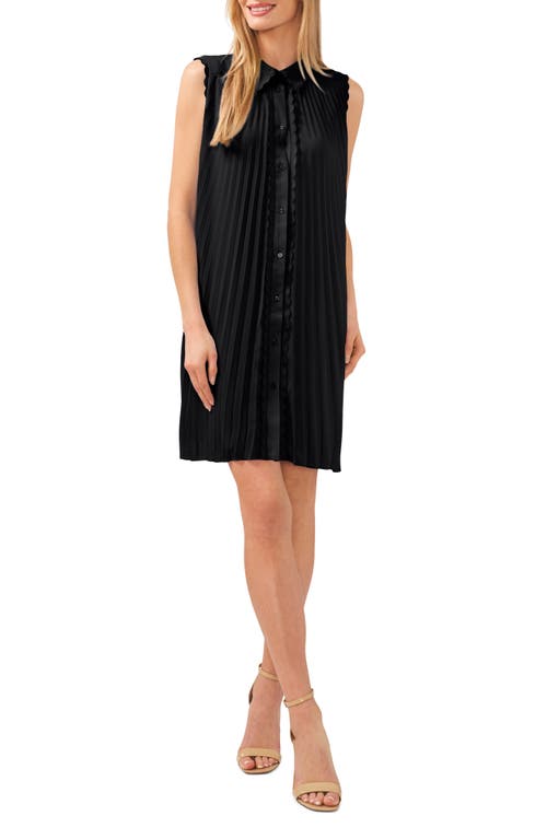 Scalloped Pleated Shirtdress in Rich Black