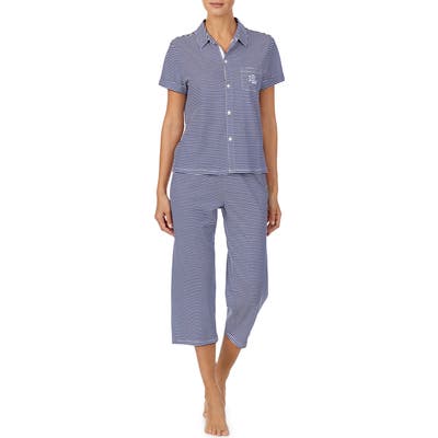 Lauren Ralph Lauren Capri Stripe Knit Pajamas, Blue
