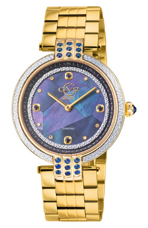 Matera Swiss Quartz Blue Mother of Pearl Dial Diamond Bracelet Watch, 35mm - 0.04ct.