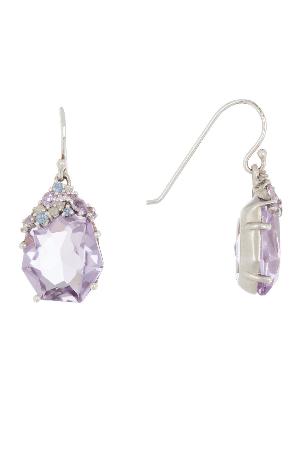 Alexis Bittar Sterling Silver Amethyst With Diamond & Sapphire Cluster Drop Earrings In D0.15 Si2si1 Am Sa Ss