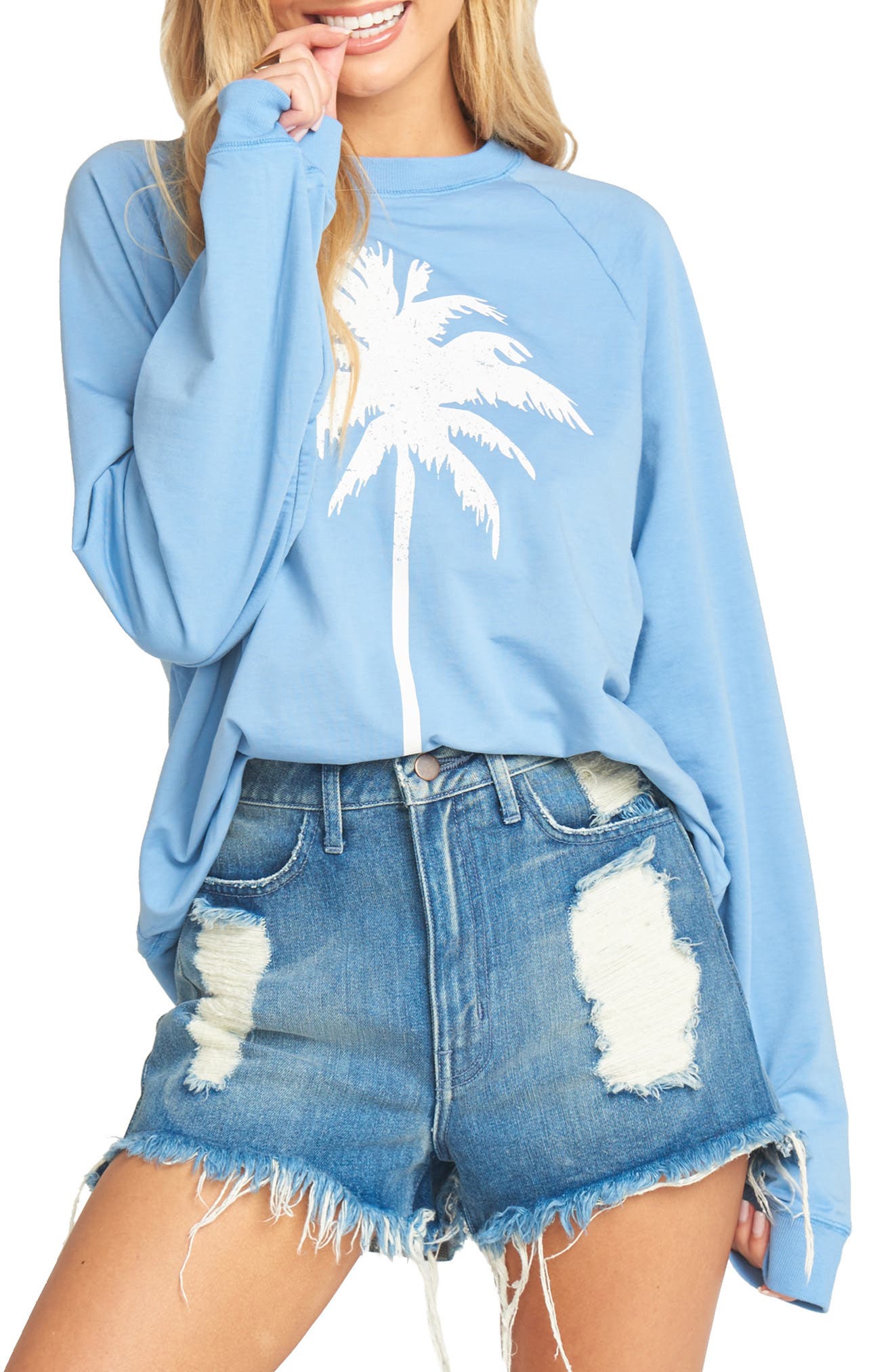 Show Me Your Mumu Simon Palm Tree Cotton Blend Sweatshirt, Blue