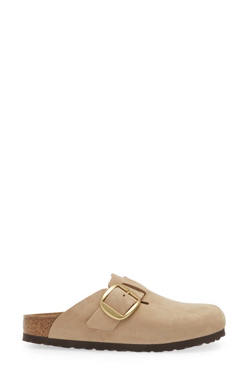 Birkenstock Boston Big Buckle Womens Nubuck Leather Clogs In Sandcastle