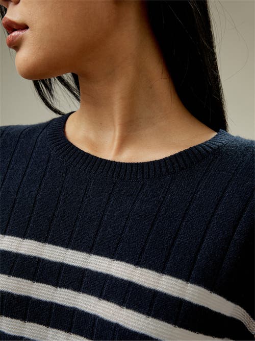 Shop Lilysilk Drop-shoulder Striped Cashmere Sweater In Blue And White Stripes