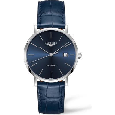 Longines Elegant Automatic Leather Strap Watch,
