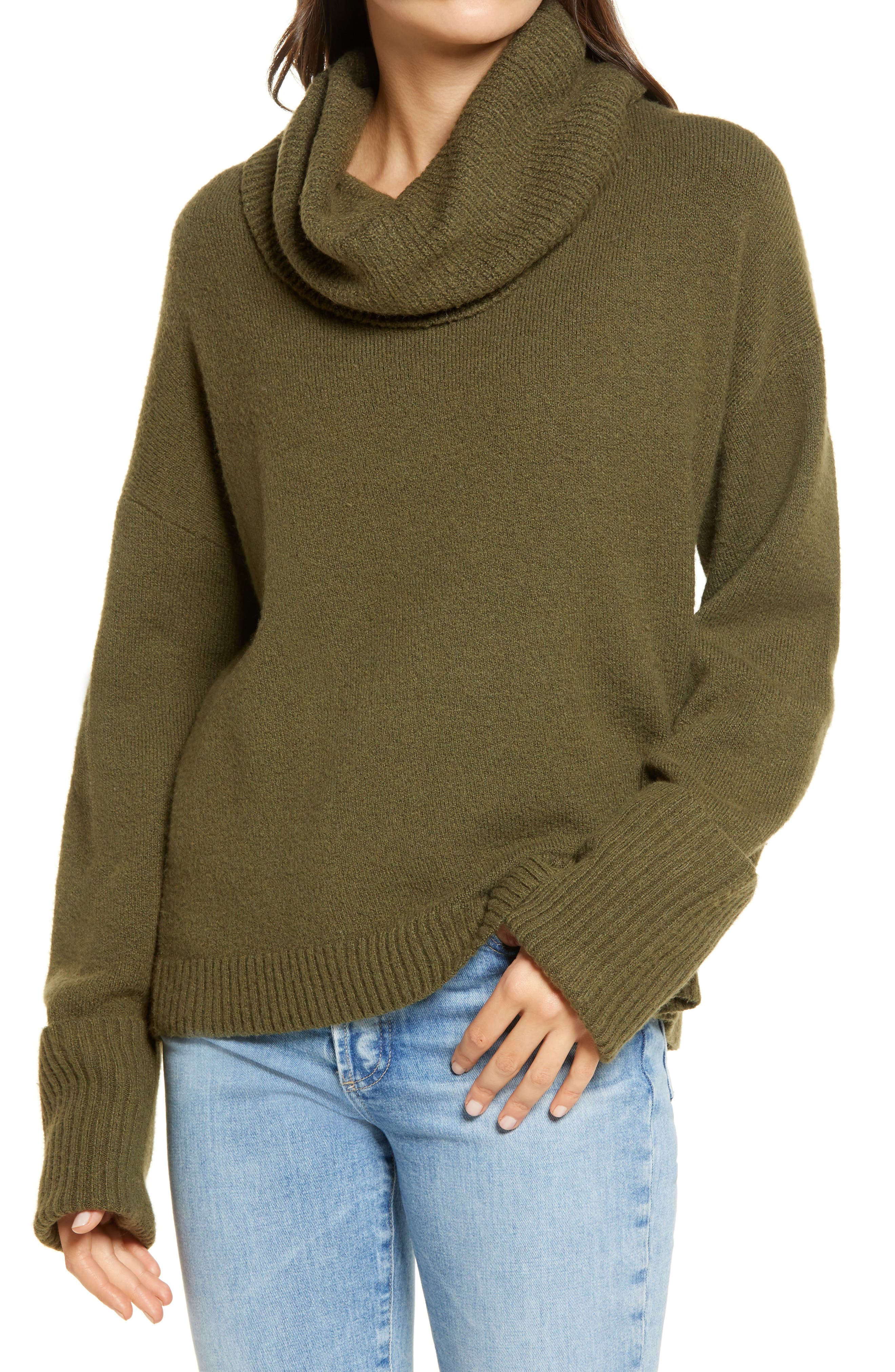 green cowl neck jumper