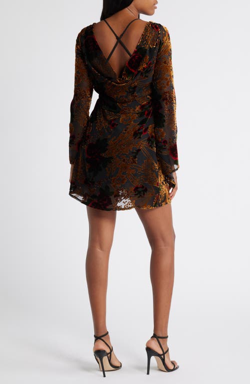 Shop Rare London Burnout Long Sleeve Minidress In Brown/red