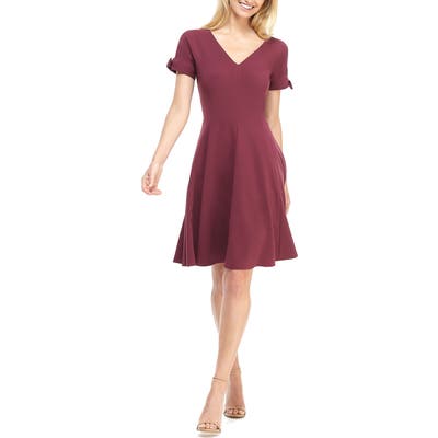 Gal Meets Glam Collection Serena Tie Cuff Fit & Flare Dress, Burgundy