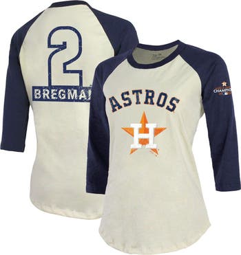 Majestic Threads Women's Majestic Threads Alex Bregman Cream/Navy Houston  Astros 2022 World Series Champions Name & Number Softhand 3/4 Raglan Sleeve  T-Shirt