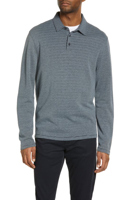 Vince Garment Dyed Long Sleeve Polo In Coastal/ Boat Blue