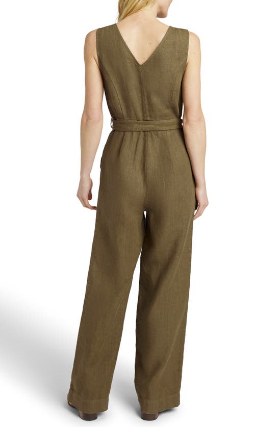 Shop Faherty Alina Linen Jumpsuit In Military Olive