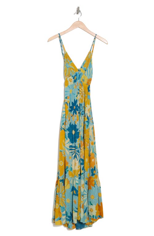 Shop Angie Floral Print Sleeveless Maxi Dress In Aqua